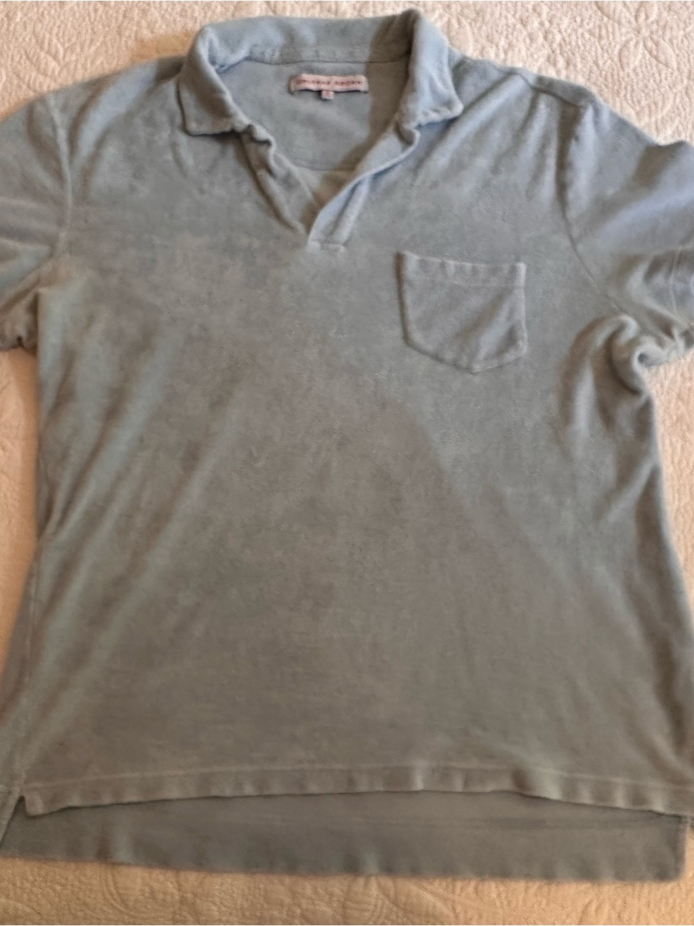 Orlebar Brown Light Blue Short-Sleeve Terry Polo with Chest Pocket. Sz L